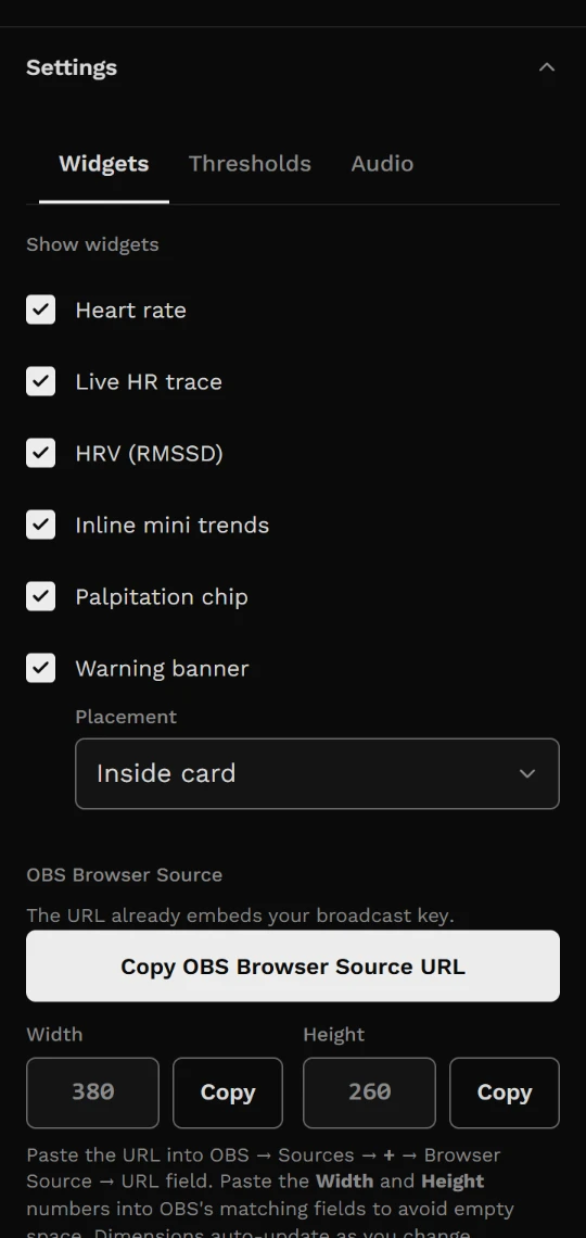Monitor settings now, phone: the Widgets tab with the shared components