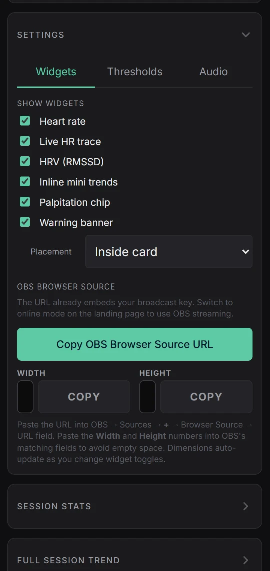Monitor settings before, phone: the Widgets tab