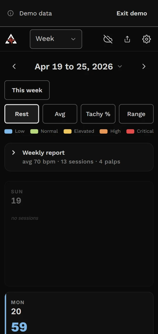 Week now, phone: the shared date control above the day cards